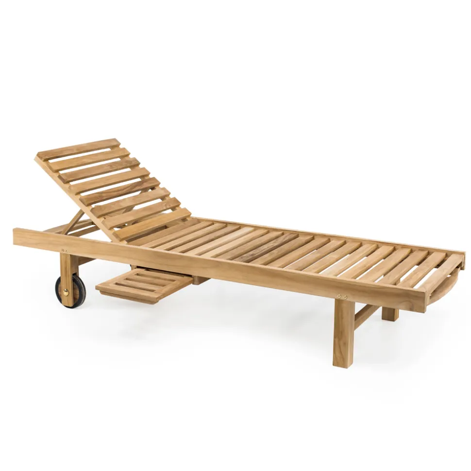Lettino da Giardino in Legno di Teak Naturale e Cuscino Opzionale – Yggdrasil