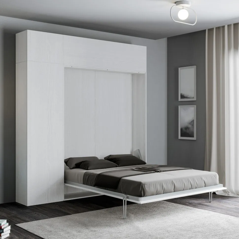 Letto a Una Piazza e Mezza a Scomparsa Verticale con Colonna e Pensile - Magicompare