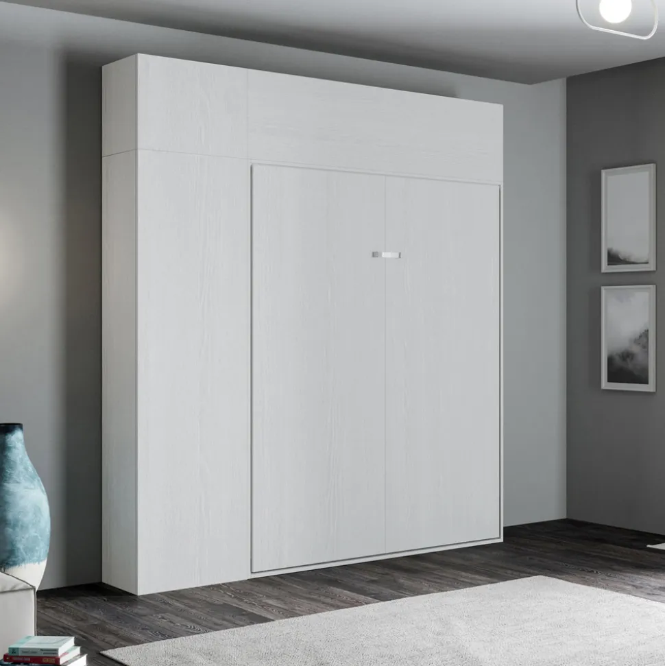 Letto a Una Piazza e Mezza a Scomparsa Verticale con Colonna e Pensile - Magicompare