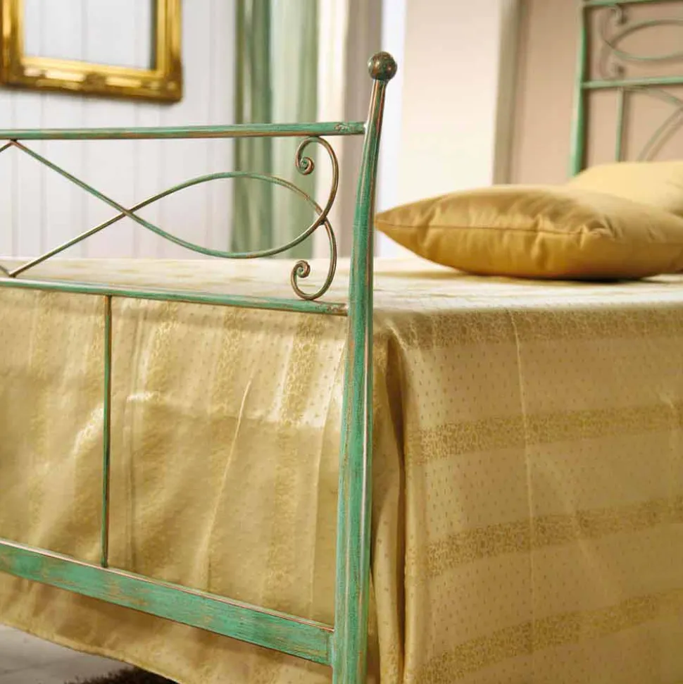 Letto a una piazza e mezzo in ferro battuto verde rame Gabriella