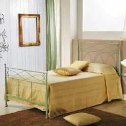 Letto a una piazza e mezzo in ferro battuto verde rame Gabriella