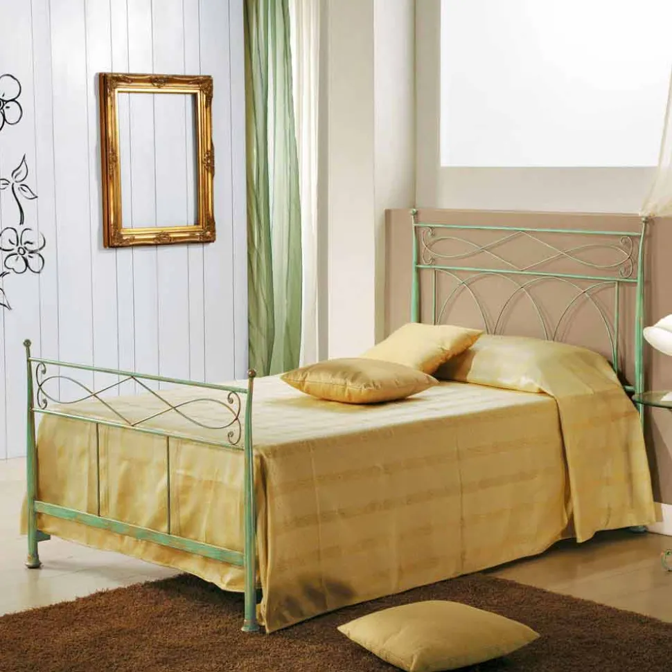 Letto a una piazza e mezzo in ferro battuto verde rame Gabriella
