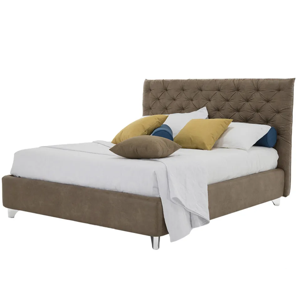 Letto Contenitore Matrimoniale Imbottito Tessuto o Ecopelle Made in Italy – Euro