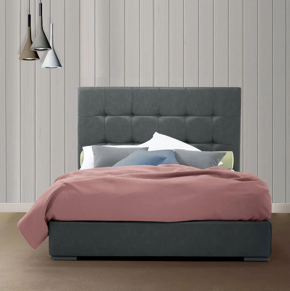 Letto Matrimoniale con Box e Testata King Size in Tessuto o Ecopelle – Ponente