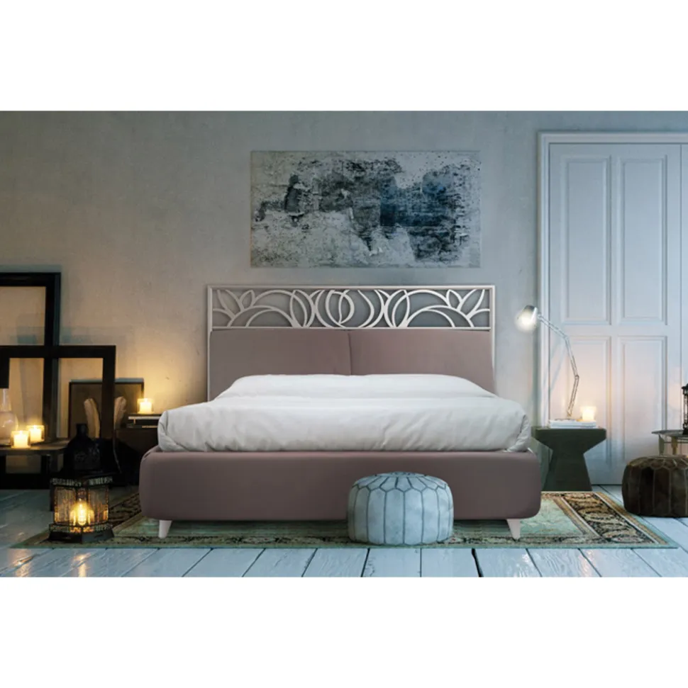 Letto Matrimoniale con Testata in Ferro e Cuscini Made in Italy - Peter