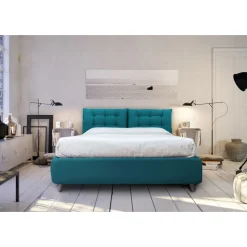 Letto Matrimoniale con Testata Imbottita e Piedini Made in Italy - Aaron