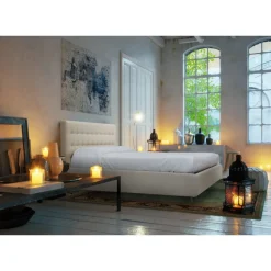 Letto Matrimoniale con Testiera in Ecopelle o Tessuto Made in Italy - Buddy