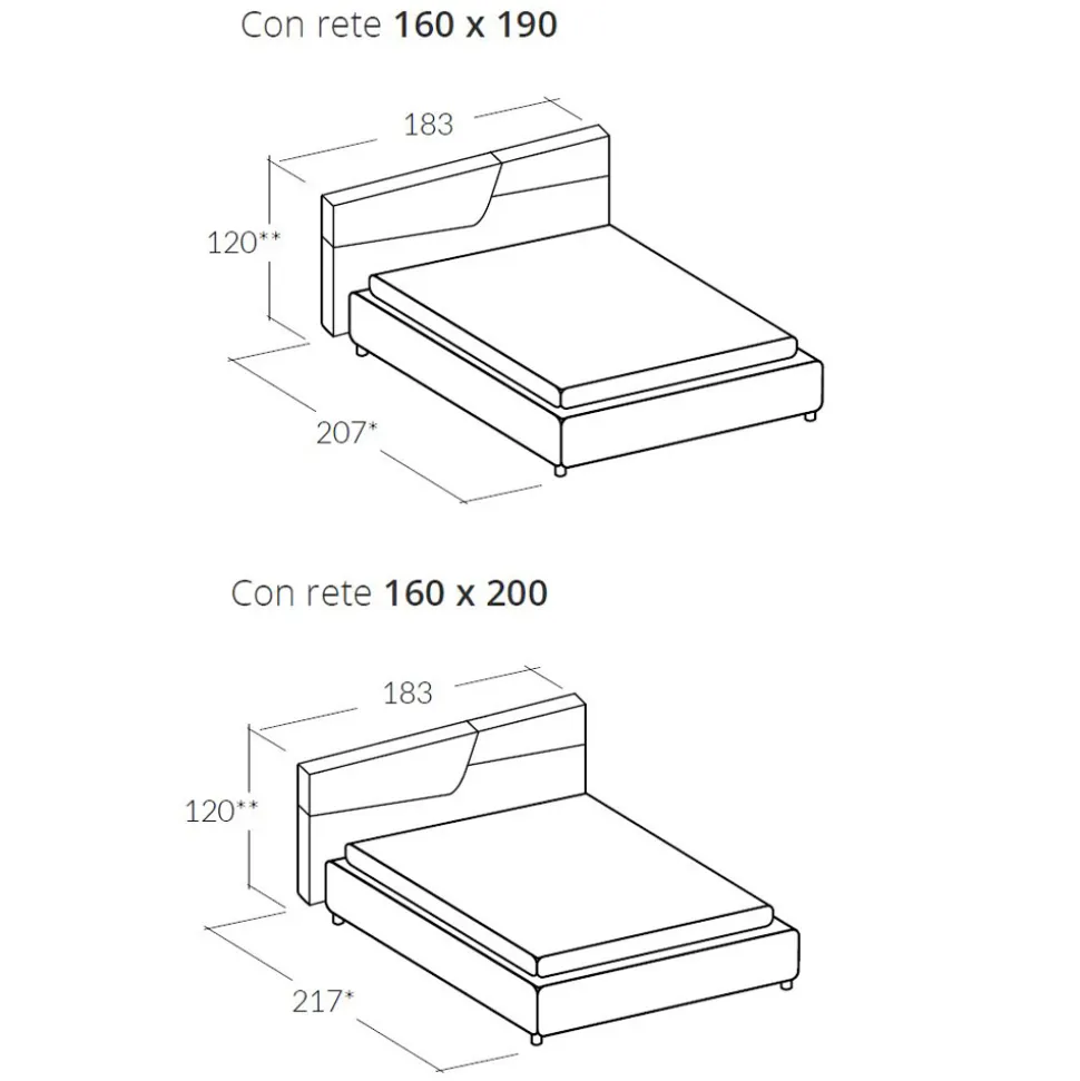 Letto Matrimoniale di Design Moderno con Testata a Pieghe o Trapuntata - Alano