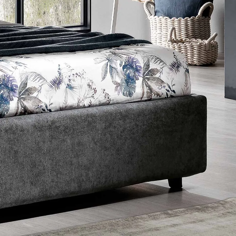 Letto Matrimoniale di Design Imbottito Moderno Blu o Grigio Alta Qualità - Kenzo