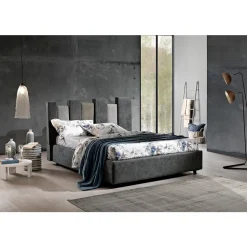 Letto Matrimoniale di Design Imbottito Moderno Blu o Grigio Alta Qualità - Kenzo
