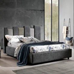 Letto Matrimoniale di Design Imbottito Moderno Blu o Grigio Alta Qualità - Kenzo