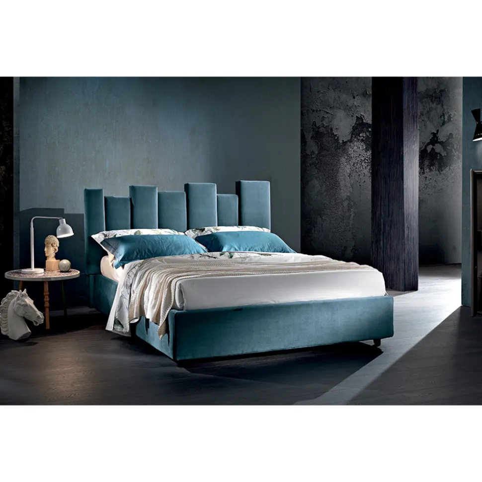 Letto Matrimoniale di Design Imbottito Moderno Blu o Grigio Alta Qualità - Kenzo