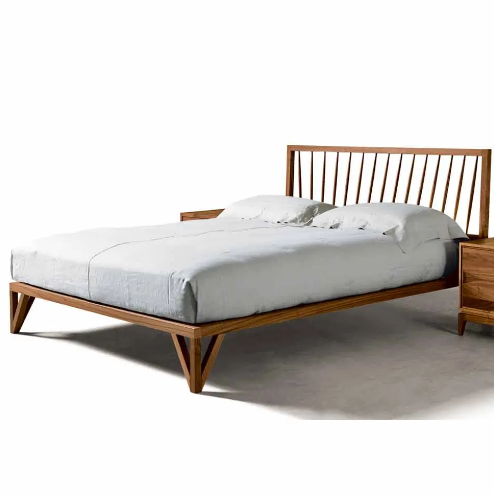 Letto matrimoniale di design 160x200cm con base in noce massello Alain