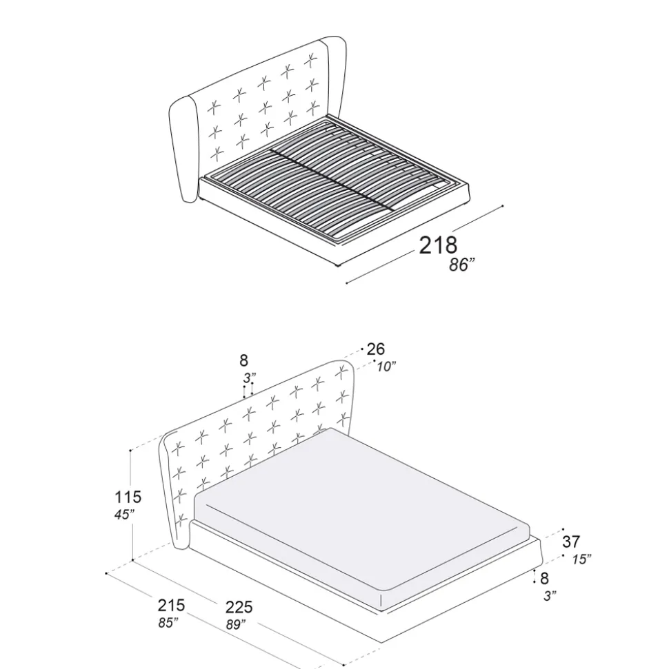 Letto Matrimoniale Imbottito in Poliuretano Espanso Made in Italy - Capriccio