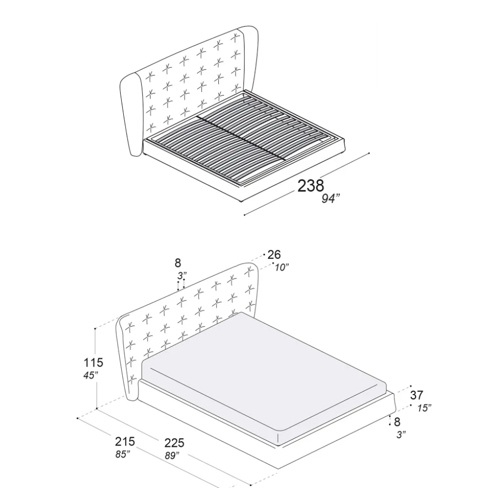 Letto Matrimoniale Imbottito in Poliuretano Espanso Made in Italy - Capriccio