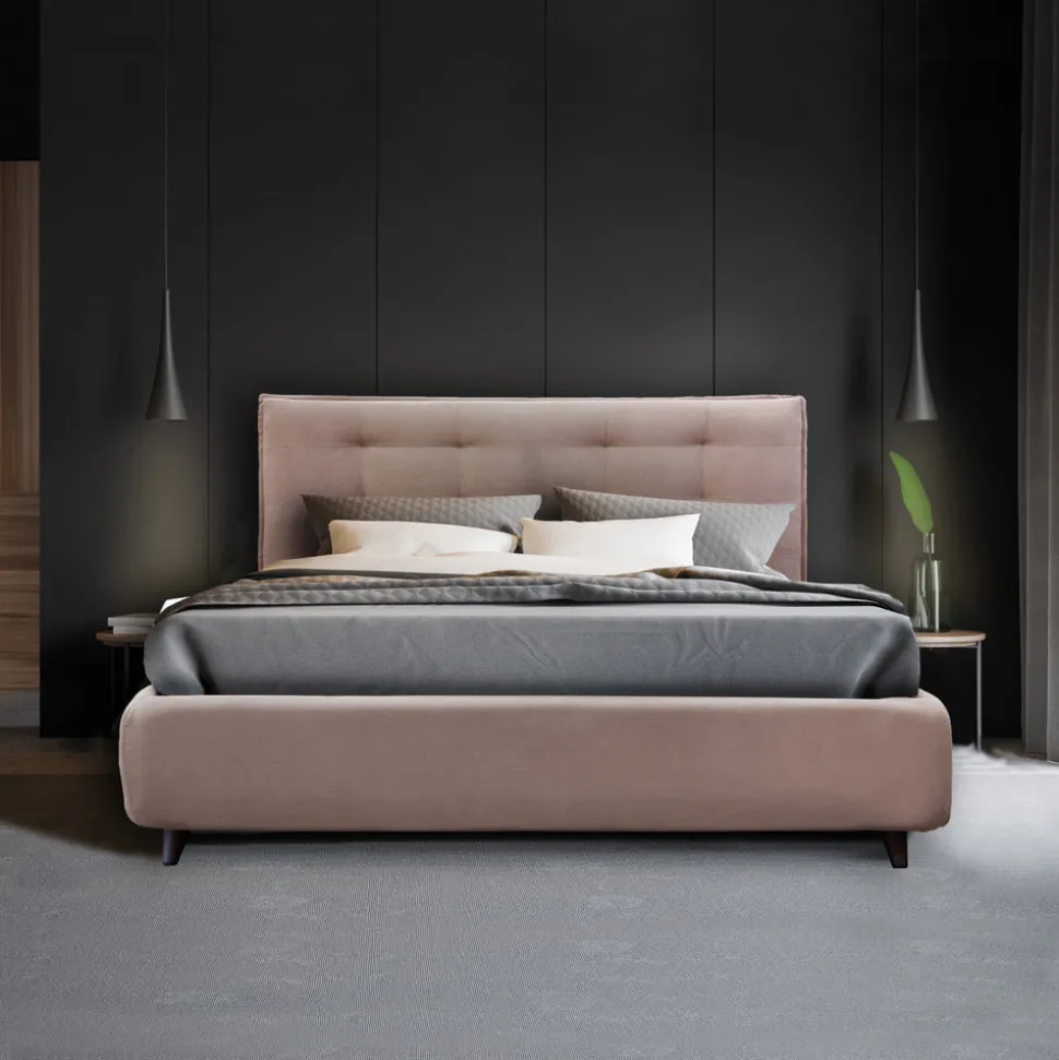 Letto Matrimoniale Imbottito con Contenitore Opzionale Made in Italy - Akira