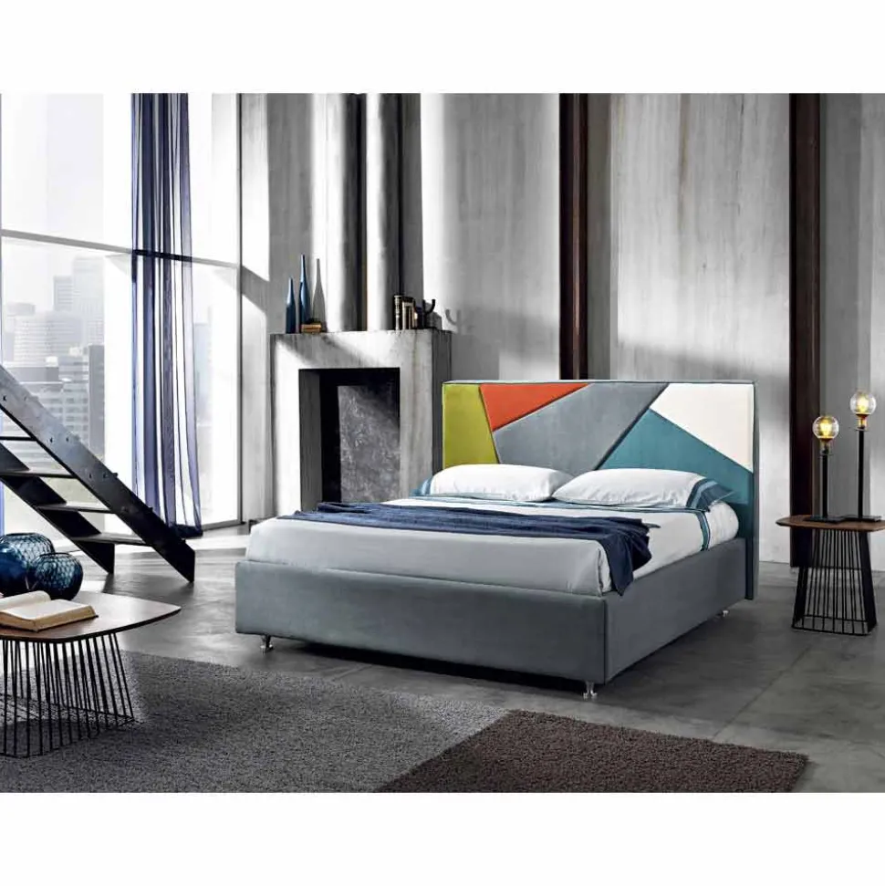 Letto matrimoniale imbottito con box alzante 160x190/200cm Mia