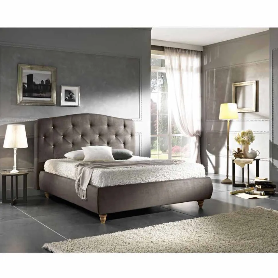 Letto matrimoniale imbottito con box contenitore 160x190/200cm Leone