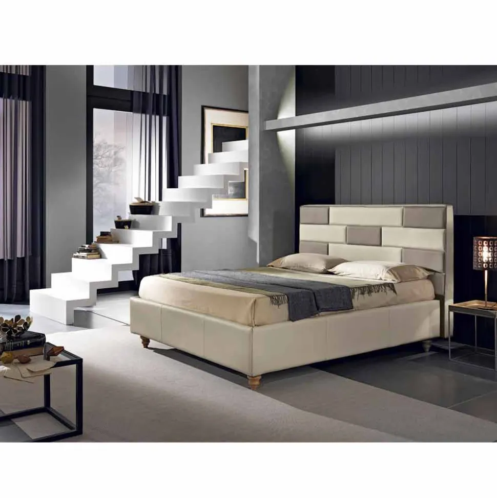 Letto matrimoniale in ecopelle con box contenitore 160x190/200 cm Gin