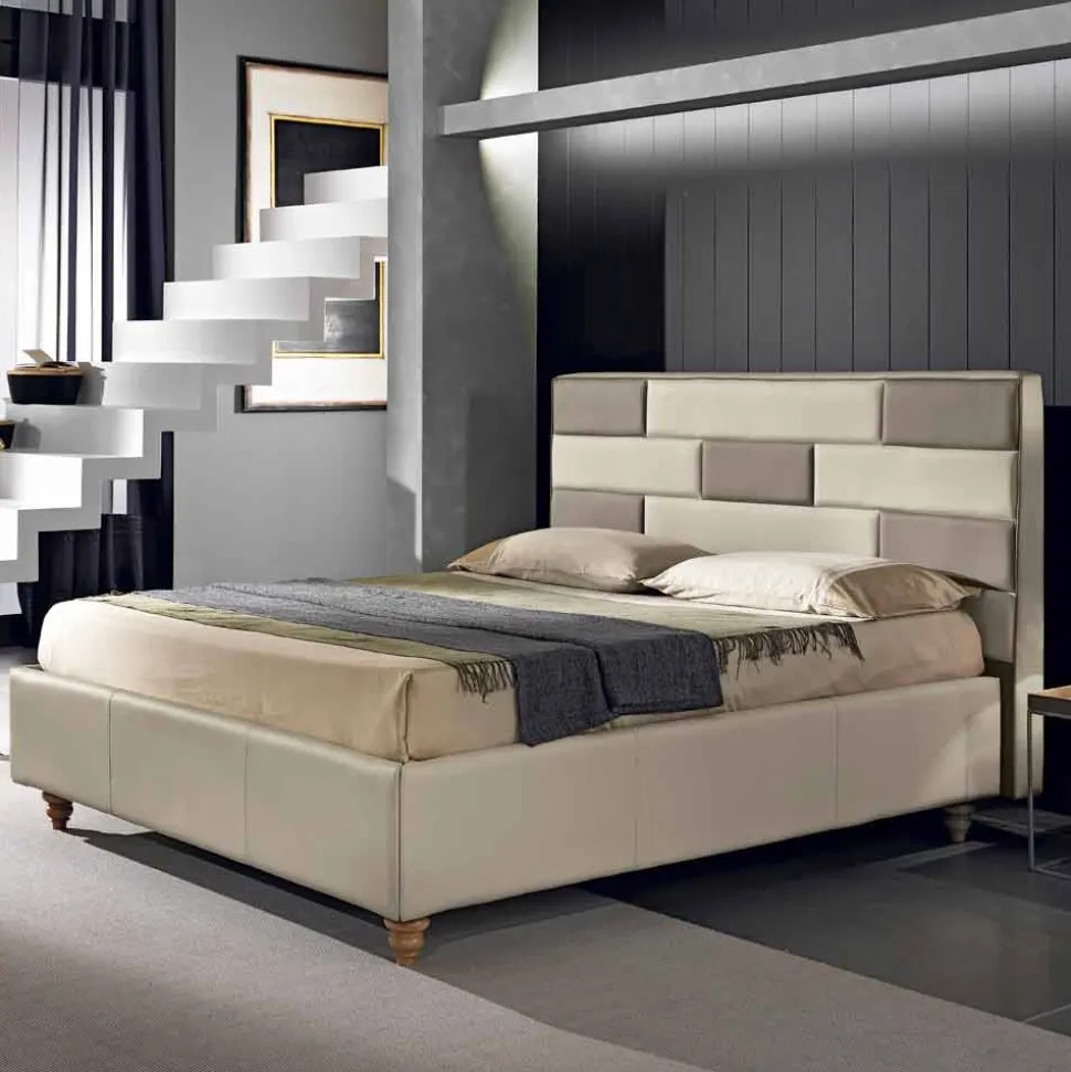 Letto matrimoniale in ecopelle con box contenitore 160x190/200 cm Gin