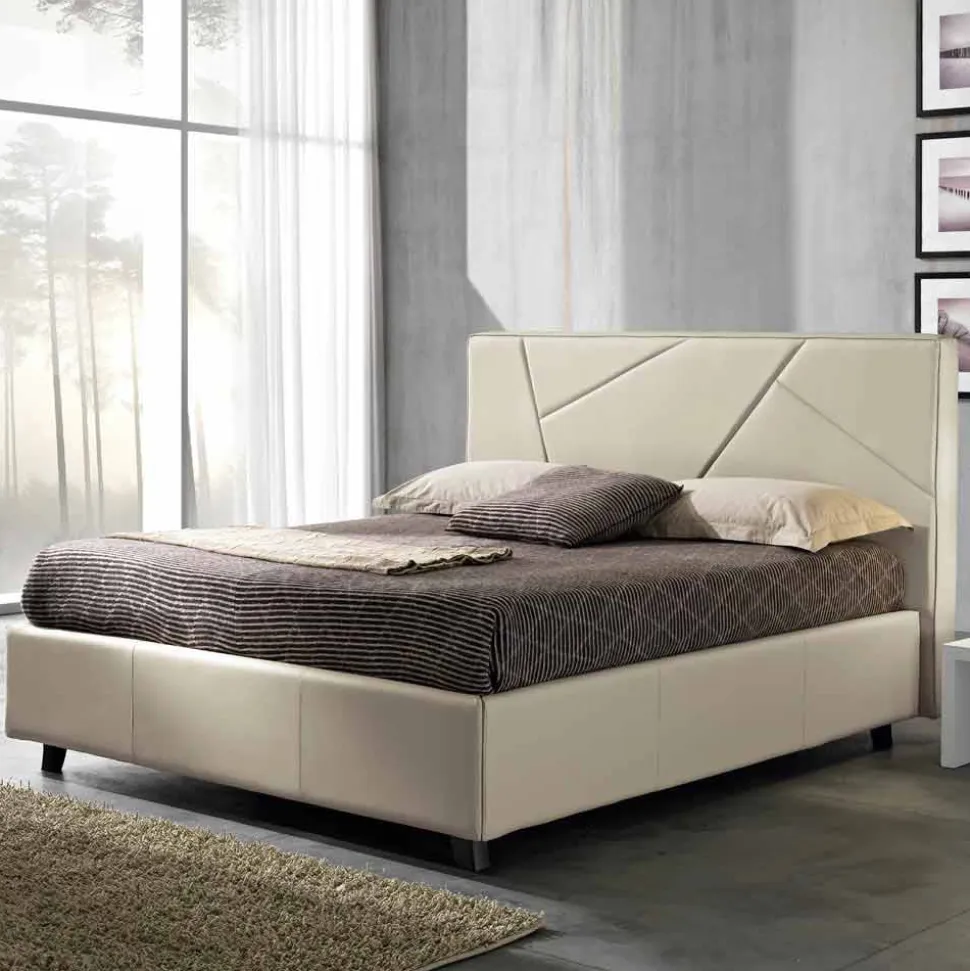 Letto matrimoniale in ecopelle con box alzante 160x190/200 cm Mia