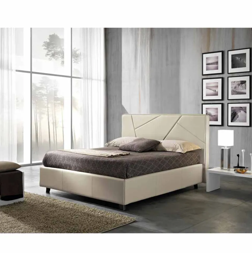 Letto matrimoniale in ecopelle con box alzante 160x190/200 cm Mia