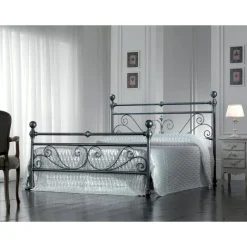 Letto Matrimoniale in Ferro Tubolare Nero Argentato Made in Italy - Geometria
