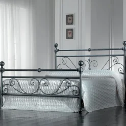 Letto Matrimoniale in Ferro Tubolare Nero Argentato Made in Italy - Geometria