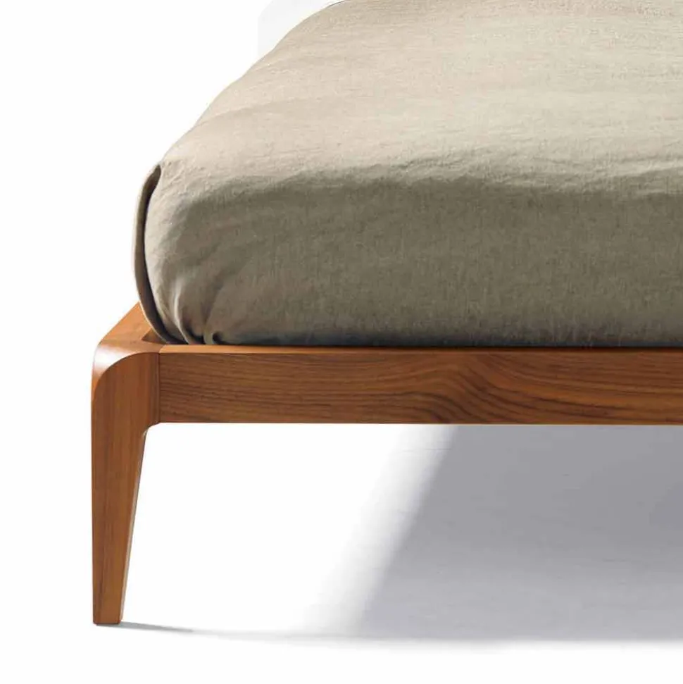 Letto Matrimoniale in Legno di Noce con Testata in Pelle Leilo