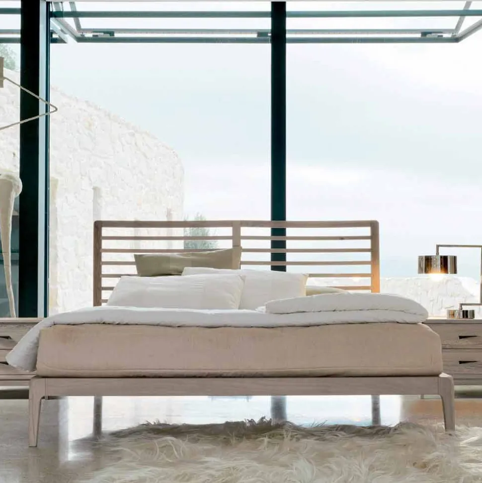 Letto matrimoniale in noce massello, made in Italy, Didimo