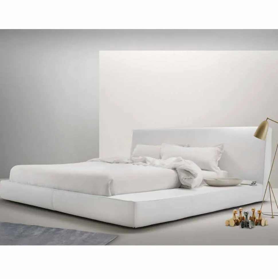 Letto matrimoniale in pelle imbottito Long Island made Italy