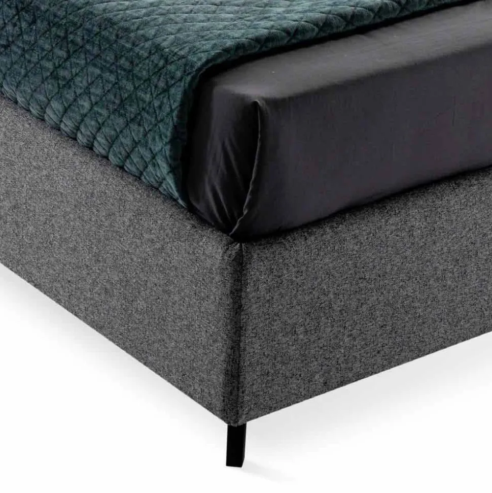 Letto Matrimoniale in Tessuto con Box e Testata a Righe Made in Italy – Nives