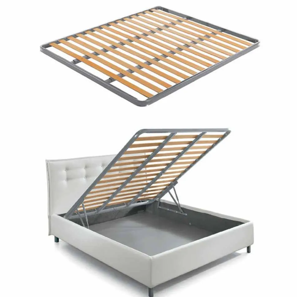 Letto Matrimoniale in Tessuto con Box e Testata a Righe Made in Italy – Nives