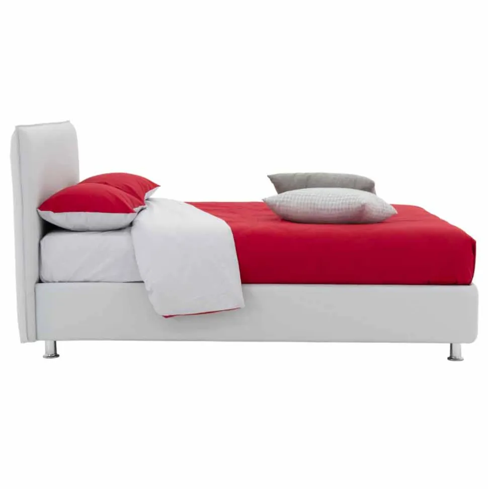 Letto Matrimoniale Rivestito in Similpelle con Piedini Made in Italy - Nurzio