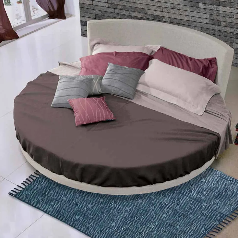 Letto Matrimoniale Rotondo di Design Rivestito in Tessuto, Made in Italy - Rello