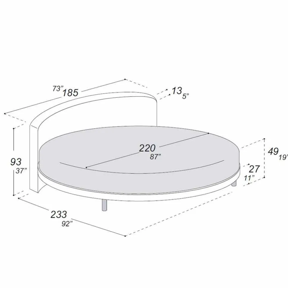 Letto Matrimoniale Rotondo di Design Rivestito in Tessuto, Made in Italy - Rello