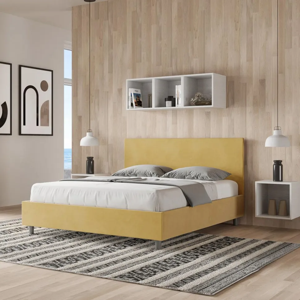 Letto Matrimoniale 160x200 cm con Testata in Microfibra Made in Italy - Pallone