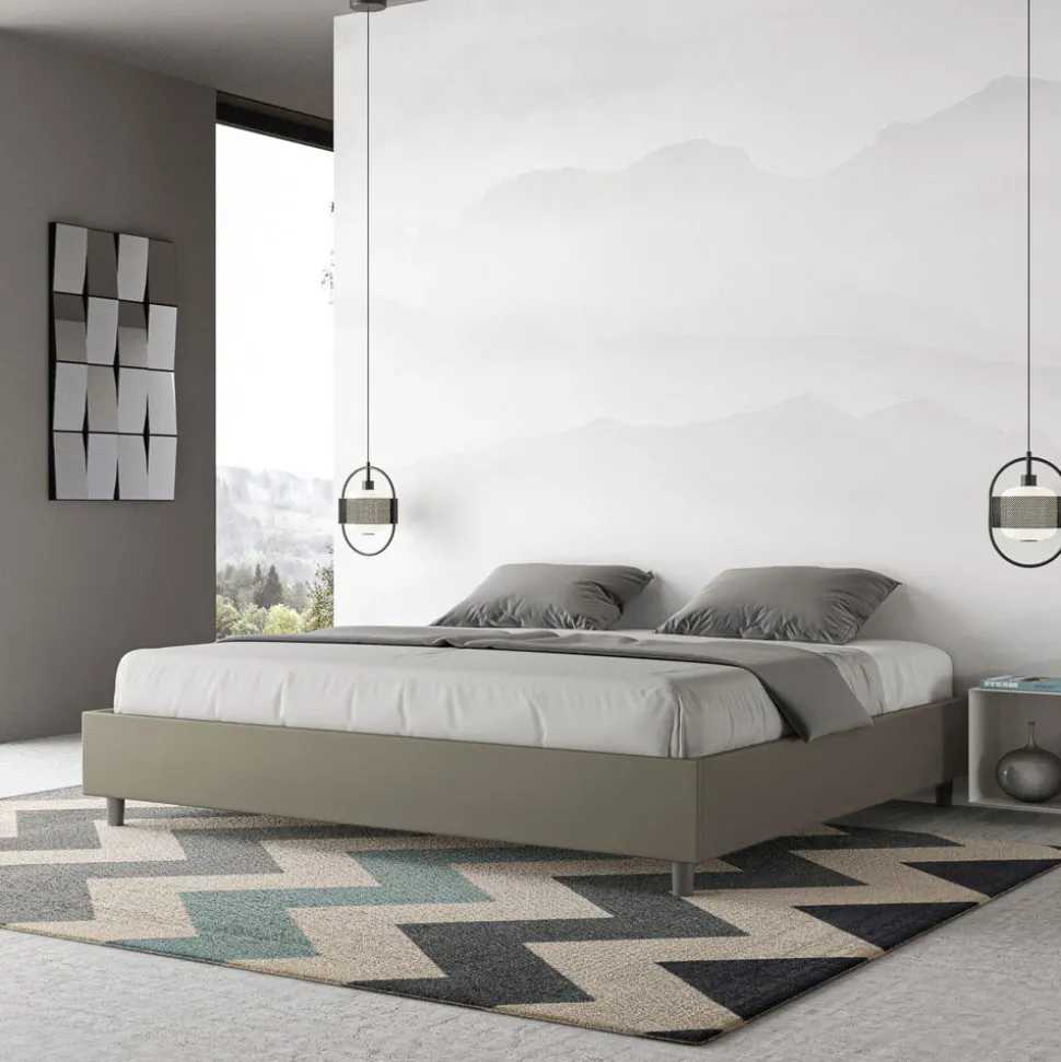 Letto Matrimoniale 200x200 cm Rivestito in Similpelle Made in Italy - Atleta