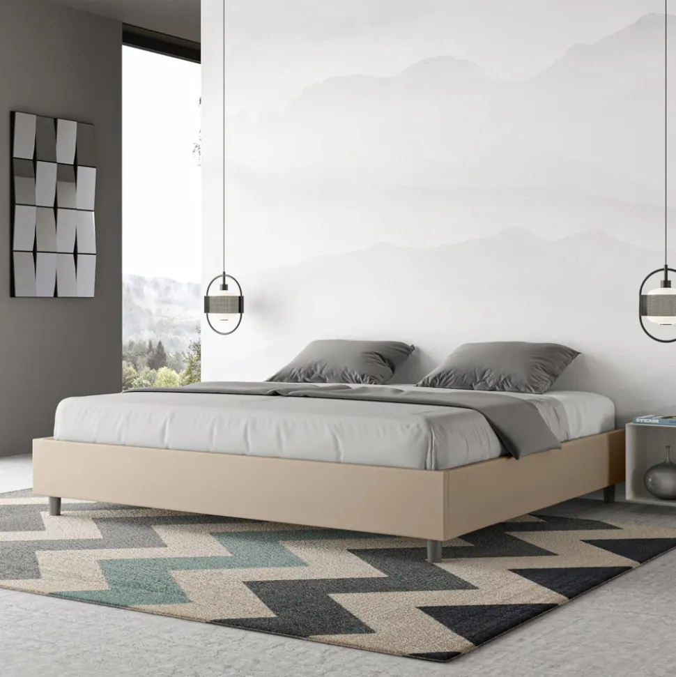 Letto Matrimoniale 200x200 cm Rivestito in Similpelle Made in Italy - Atleta