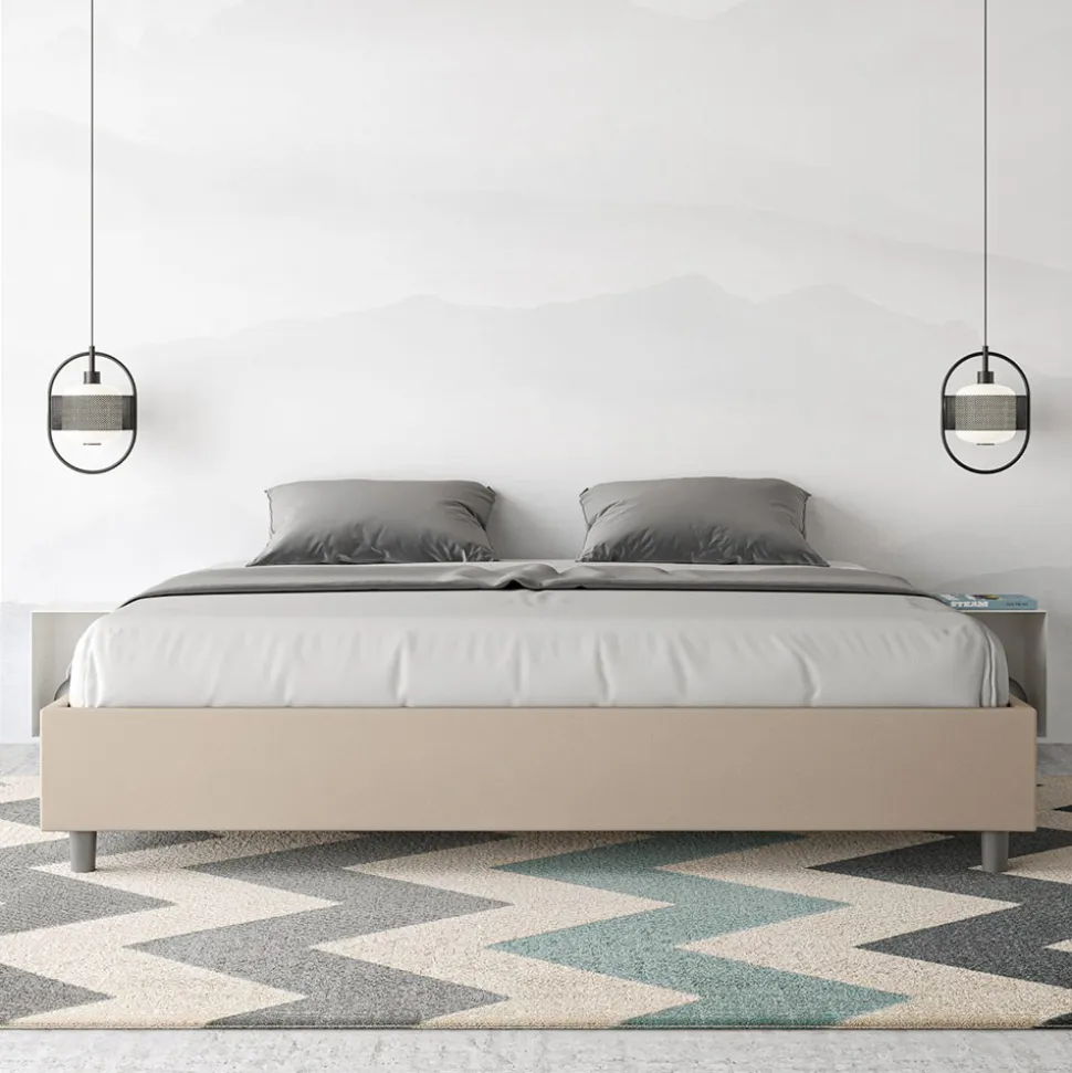 Letto Matrimoniale 200x200 cm Rivestito in Similpelle Made in Italy - Atleta