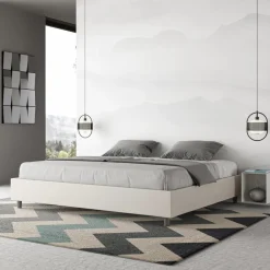 Letto Matrimoniale 200x200 cm Rivestito in Similpelle Made in Italy - Atleta