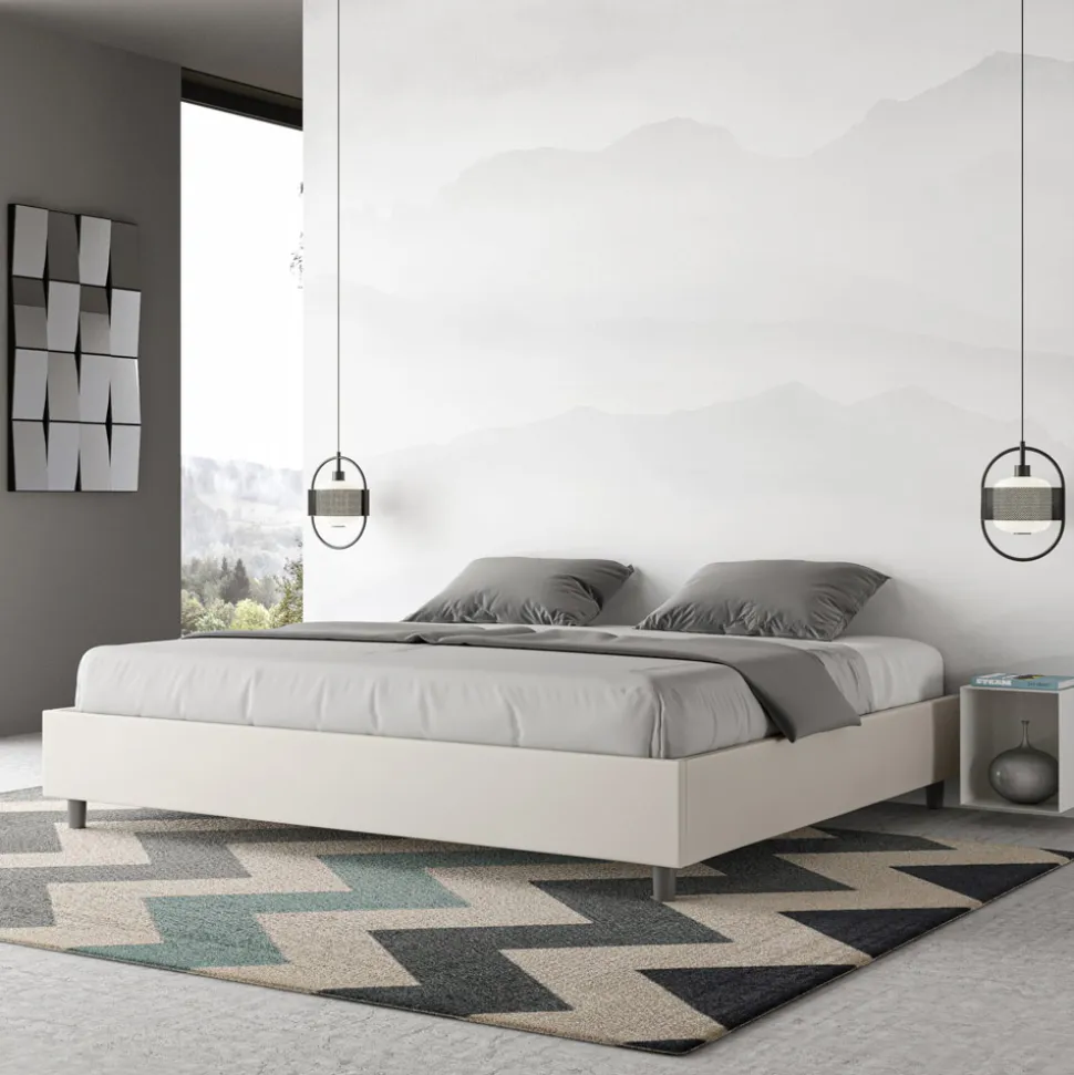 Letto Matrimoniale 200x200 cm Rivestito in Similpelle Made in Italy - Atleta