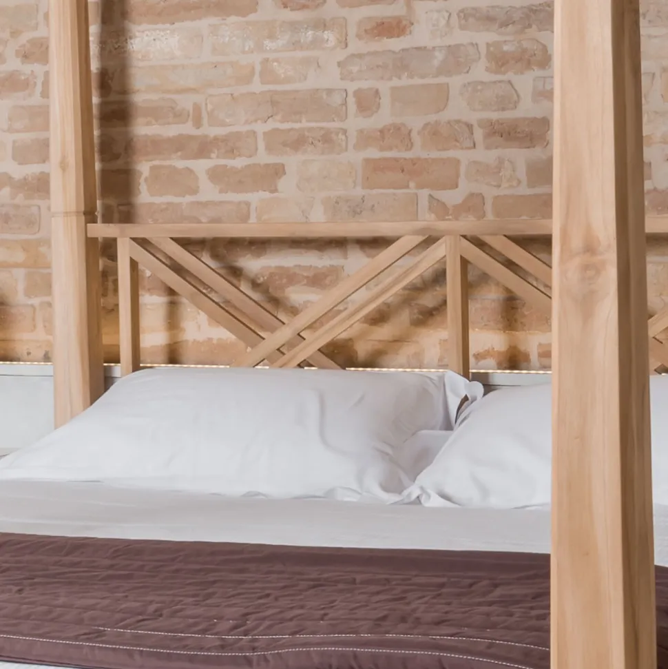 Letto Matrimoniale 180x200 con Baldacchino in Legno Teak Massello - Tempera