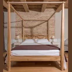 Letto Matrimoniale 180x200 con Baldacchino in Legno Teak Massello - Tempera