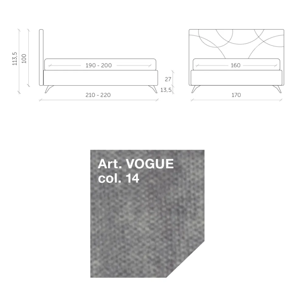 Letto Matrimoniale 160x190 con Trapuntatura di Curve ad Incroci - Girasole