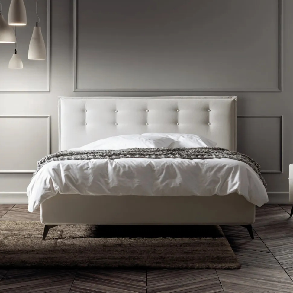 Letto Matrimoniale 160x190 in Tessuto con Testata con Bottoni Made in Italy - Sogni