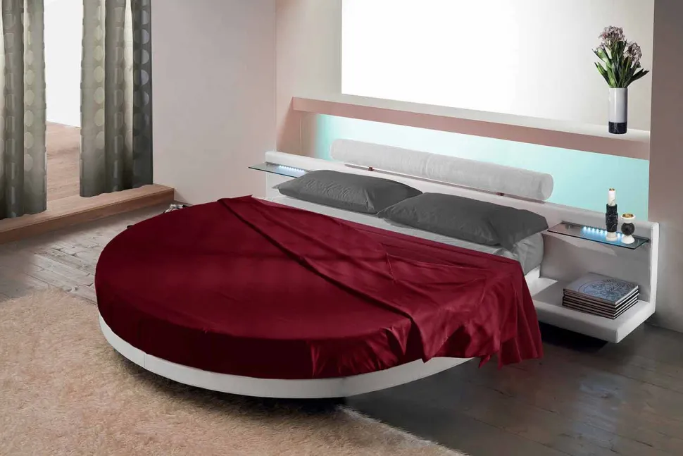 Letto Rotondo Matrimoniale Rivestito in Ecopelle, Design Made in Italy - Vesio