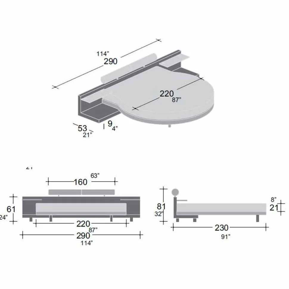 Letto Rotondo Matrimoniale Rivestito in Ecopelle, Design Made in Italy - Vesio