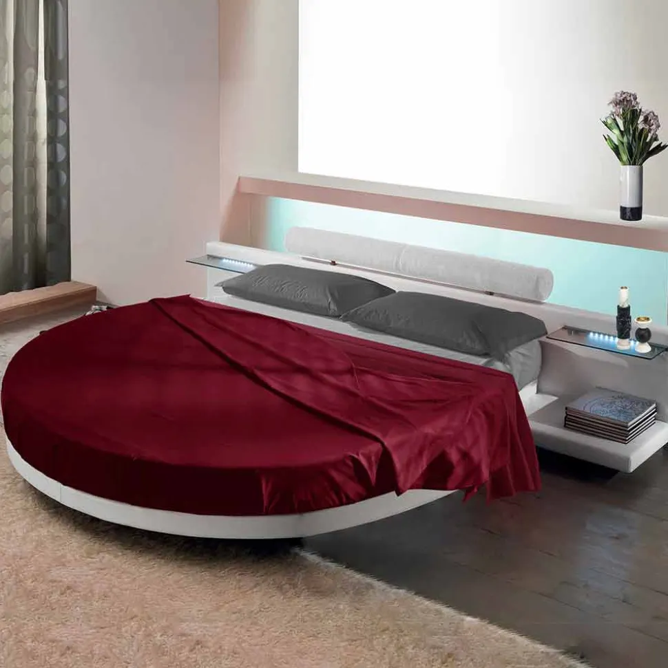 Letto Rotondo Matrimoniale Rivestito in Ecopelle, Design Made in Italy - Vesio