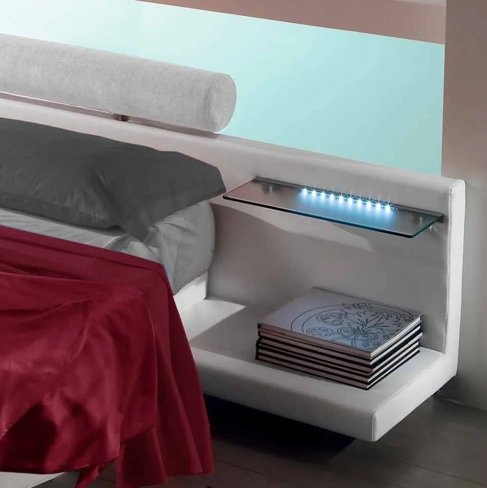 Letto Rotondo Matrimoniale Rivestito in Ecopelle, Design Made in Italy - Vesio